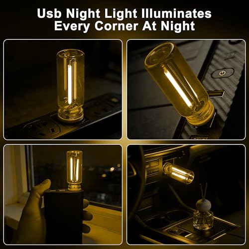 Car USB Night Light Touch Dimmable - 1-Pack Retro LED Filament Lamp for Truck Interior, Bedroom & Camping | Glass Bottle Ambiance Lighting (Yellow) - color: 1 PCS (Yellow)