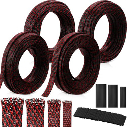 Tatuo 151 ft Braided Cable Sleeve Expandable Wire Sheathing(Red, Black) - color: Red, Black, size: 151 ft