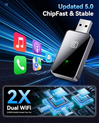 2026 Upgraded 2 in 1 Wireless CarPlay & Android Auto Adapter, USB A/C Dongle Convert Factory Wired for iOS 10+ & Android 11+(Black)