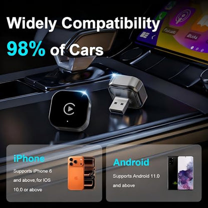 Wireless CarPlay Adapter & Android Auto Wired CarPlay to Wireless Device, 2-in-1 Mini T-Shaped for Car USB Plug and Play Auto Connect, No Delay for Apple iOS 10+, Android 11+ Version[2026 Upgrade] - color: Black