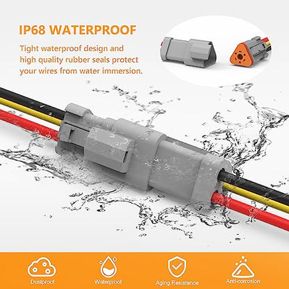 Newdeli Deutsch 3 Pin Connector Kit Waterproof Electrical Connector 16 AWG Male and Female Automotive Wire Connectors for Car Truck Boat, Dt Connector 6 Sets - size: DT Connector 6 Sets 3 Pin