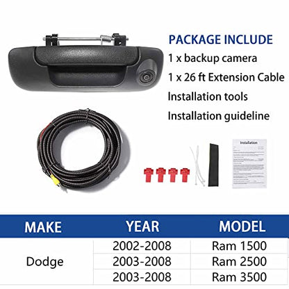 Anina Tailgate Handle Backup Camera for Dodge Ram 1500 2500 3500 (2002-2008) Rear View Reverse Parking Camera with Optional Guideline RCA Connector (Black)