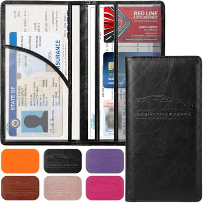 LumiMokki Premium Car Registration & Insurance Card Holder, Cowhide Black - color: 02-Cowhide Black