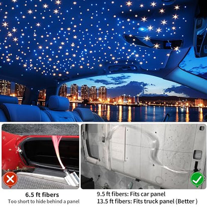 Starlight Headliner Kit 550 Piece Twinkle 0.03in*9.8ft/0.75mm*3m, 16W Starlight Headliner Music/Voice Activated Star Lights for Car, VASTFIRE RGBW Starlights for Theater Game Bed Room Ceiling - size: Twinkle 550pcs 0.03in (9.8ft/3m) 16W
