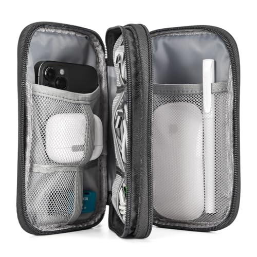 CAAORDKSO 전자 정리함 케이스, 케이블 정리함 가방 방수 전자 액세서리 휴대용 케이스, 케이블, 코드, USB, 충전기, 휴대폰, 보조 배터리, 이어폰용 손잡이 포함 (다크 그레이, 미디엄) - color: 다크 그레이., size: Medium