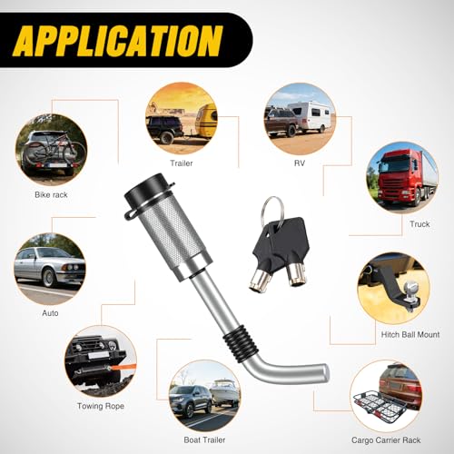 Nilight 1/2" & 5/8" Anti-Theft Lockable Trailer Hitch Lock Pin | Keyed Unique Weatherproof Anti-Theft Lockable Fits 2" 2-1/2" & 1-1/4"Receiver Tow Truck Boat Bike Truck Silver - color: Hitch Lock Pin 1/2" & 5/8" Silver