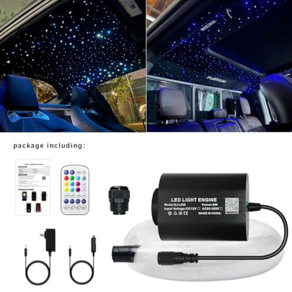AZIMOM Mini 6W 300pcs Twinkle Fiber Optic Starlight Headliner Kit for Car Home 0.03in 9.8ft End Glow Fiber Strands Sound-Activated APP& Remote Control Starlight Engine - size: 300pcs*0.03in*9.8ft