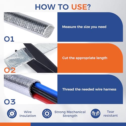 Automotive Aluminum Heat Shield Sleeve Wrap Wire Up to 485 °F, Cable Heat Shield Fire Sleeve Heat Resistance Silver Inner Diameter (1/2"-14ft) - size: 1/2"-14ft