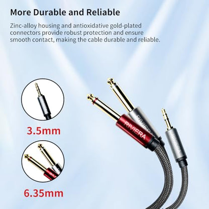 RIVIERA 6FT/1.8M Audio Cable 3.5mm 1/8" TRS to Dual 6.35mm 1/4" TS Braided Sheild Copper Wire and 24K Gold Plated Low Noise with Braided Nylon Jacket for Digital Players & Musical Instruments - color: 1/8 TRS-Dual 1/4 TS Black, size: 6FT/1.8M