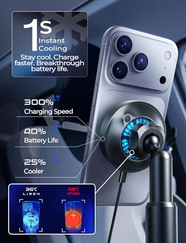 LISEN for Qi2.2 25W Cup Holder Phone Holder,Cooling Fan,95W Fast Adapter - color: Graphite