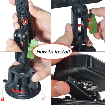 Dual-Device Car Mount, Suction Cup Rotatable Radio/Mic Holder, 360° Adjustable Anti-Slip Dashboard/Windshield Mount for BaoFeng Kenwood Yaesu Motorola Quansheng Retevis Radio