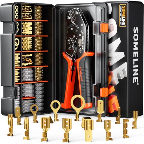 SOMELINE Open Terminal Connector Crimping Tool Kit, with 14 Sizes Wire Terminals, Male Female Disconnect Terminals, 24-14 AWG Crimper, Ratcheting Wire Crimper, Crimping Pliers, Wire Crimp Tool - size: 14 Types