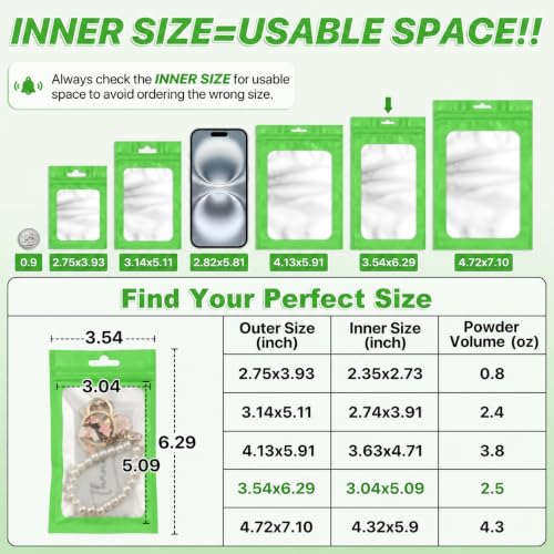 ANZNKU 100Pcs Green Mylar Bags, Resealable Smell Proof Small Zip Goodie Bag - color: Lime Green, size: 3.54x6.29 inches