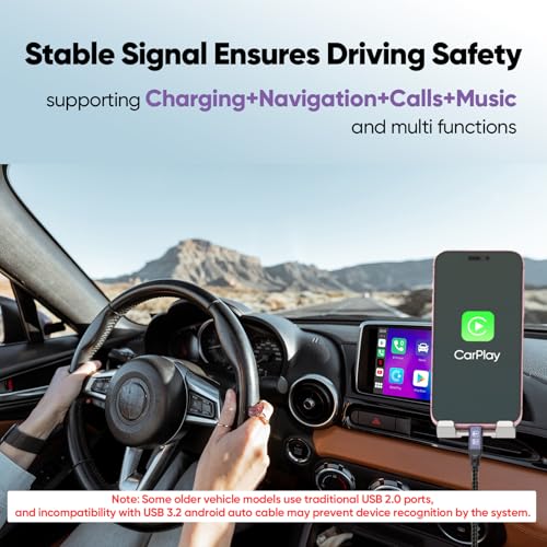 Android Auto Cable 3ft for Car CarPlay, USBA to USBC 10Gbps Data 15W Charge - size: 3 Feet