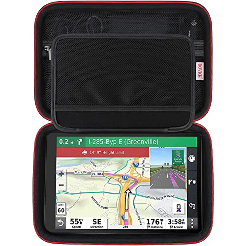 BOVKE Hard Carrying GPS Case for 10-inch Garmin Dezl OTR1000 / OTR1010 / RV 1090 GPS Navigator System, Mesh Pocket for Car Charger, USB Cables, Black