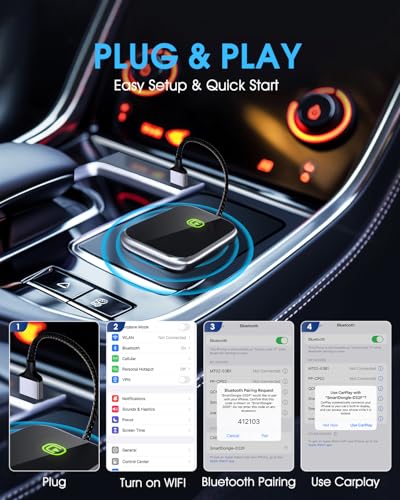 Wireless CarPlay Adapter - Fast & Stable Connection for Carplay Wireless Adapter Convert Factory Wired to Wireless CarPlay Dongle Plug & Play Car Play Fit for iPhone iOS 10+ (Grey) - color: Grey