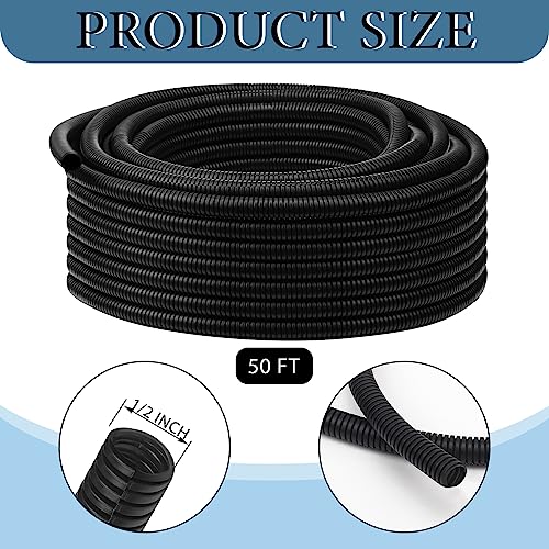Kanayu 1/2''-50 Ft Split Wire Loom Tubing, Black Flame Retardant - color: Black, size: 1/2''-50 Ft