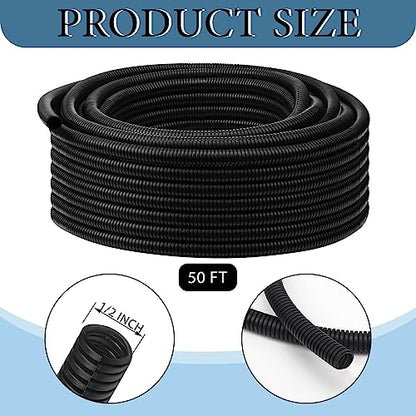 Kanayu 1/2''-50 Ft Split Wire Loom Tubing, Black Flame Retardant - color: Black, size: 1/2''-50 Ft