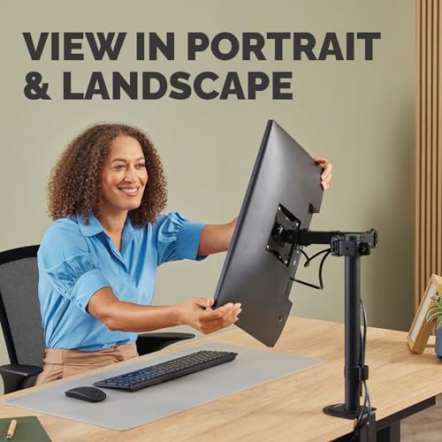 Fellowes Everyday Adjustable Single Monitor Arm – Supports Screens up to 32" Weighing 19.84 lbs, Tilt, Swivel, Rotate, VESA 75/100, Clamp or Grommet Mount, Cable Management - style: Everyday Single Arm