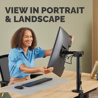 Fellowes Everyday Adjustable Single Monitor Arm – Supports Screens up to 32" Weighing 19.84 lbs, Tilt, Swivel, Rotate, VESA 75/100, Clamp or Grommet Mount, Cable Management - style: Everyday Single Arm