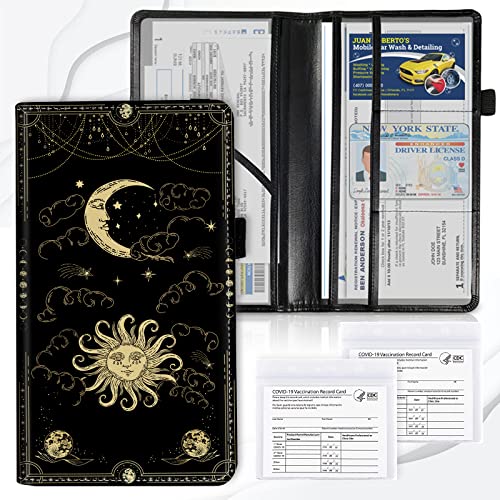 Car Registration and Insurance Card Holder, Vehicle License Documents Glove Box Compartment Organizer Wallet, ID Card Holder for Car Essentials Automobile, Sun Moon Clouds Witchy - color: Aesthetic Sun Moon Clouds