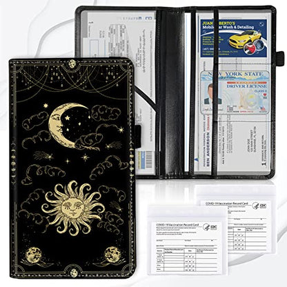 Car Registration and Insurance Card Holder, Vehicle License Documents Glove Box Compartment Organizer Wallet, ID Card Holder for Car Essentials Automobile, Sun Moon Clouds Witchy - color: Aesthetic Sun Moon Clouds