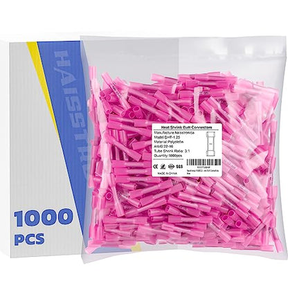 haisstronica 1000PCS Red Heat Shrink Butt Connectors 22-16 AWG - size: AWG22-16 Red, style: 1000pcs