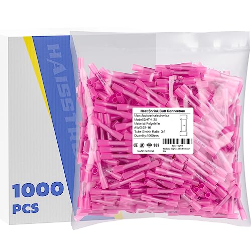 haisstronica 1000PCS Red Heat Shrink Butt Connectors 22-16 AWG - size: AWG22-16 Red, style: 1000pcs