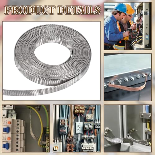 NBEADS 32.8ft 304 Stainless Steel Braided Cable Sleeve, 0.59 Inch Wide Stainless Steel Color Flat Tinned Braided Ground Wire Mesh, Flexible Shielding Sleeve for Cables - size: 32.8ft X 0.59 Inch