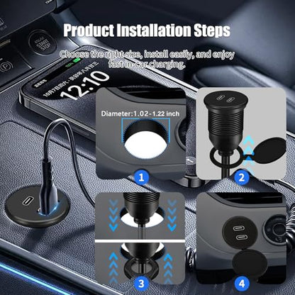 Dual Port USB C 2.0 Male to USB C 2.0 Female Extension Cable,Flush Mount Waterproof Panel Cable for Car,Truck,Boat,Motorcycle Dashboard 3.3ft - style: Dual USB C 2.0
