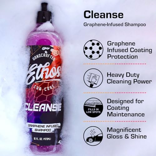 Ethos Cleanse - Graphene Ceramic Coating Infused Car Wash Soap Ultra Slick, High Suds For Foam Gun, Foam Cannon, Detailing Bucket (16oz) - size: 16 Fl Oz (Pack of 1)