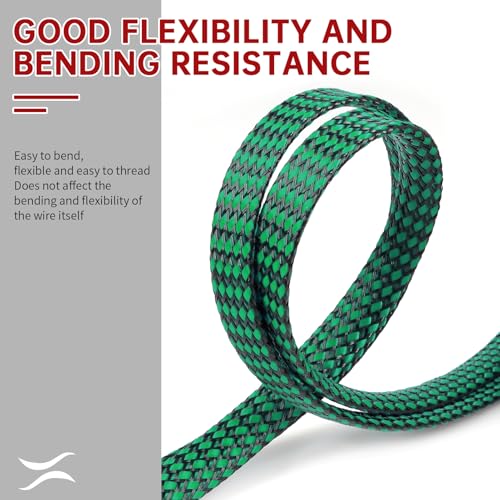Expandable Braided Cable Sleeve, PP Yarn + PET Braided Expandable Sleeving Cable Management Protection High Density PET Wire Cover Sheath for Cables (Green Black, 4mm (5/32")-19ft) - color: Green Black, size: 4mm (5/32")-19ft