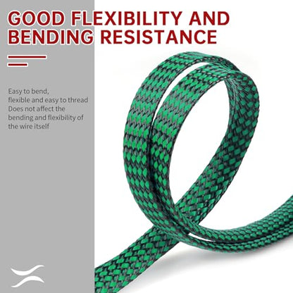 Expandable Braided Cable Sleeve, PP Yarn + PET Braided Expandable Sleeving Cable Management Protection High Density PET Wire Cover Sheath for Cables (Green Black, 4mm (5/32")-19ft) - color: Green Black, size: 4mm (5/32")-19ft