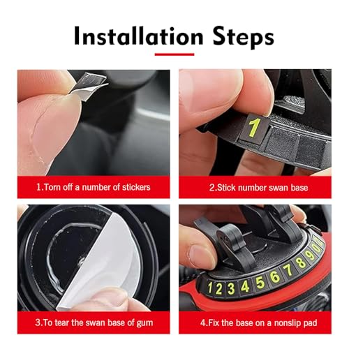 Multifunctional Car Anti-slip Mat, Car Dashboard Anti-slip Pad with Temporary License Plate, 360° Rotatable Dashboard Phone Mount, for Most Cars, Trucks, SUVs (Black & Red)