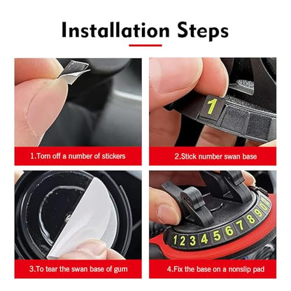 Multifunctional Car Anti-slip Mat, Car Dashboard Anti-slip Pad with Temporary License Plate, 360° Rotatable Dashboard Phone Mount, for Most Cars, Trucks, SUVs (Black & Red)