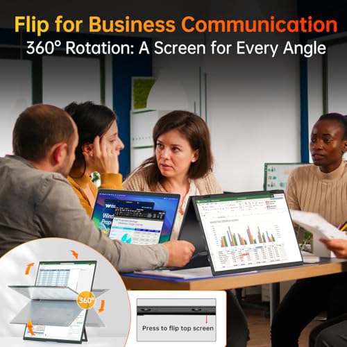 VisionOwl Portable Monitor Dual 15.6 Inch 1080P FHD 107% sRGB Foldable Second Screen, USB-C HDMI HDR Stacked Travel Monitor for Laptop MacBook PC PS5 Xbox, VESA Mountable, Built-in Kickstand - size: 15.6