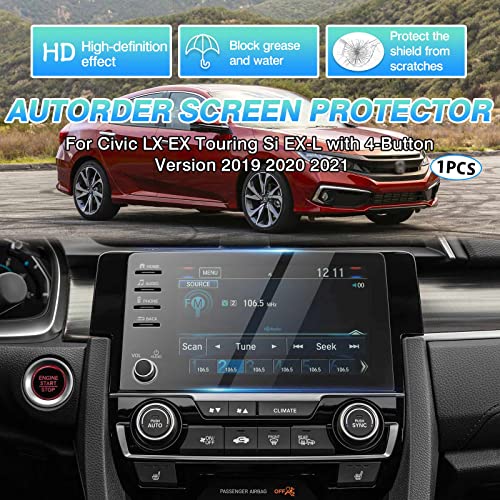 Autorder Custom Fit for Screen Protector 2019-2021 Honda Civic LX EX Touring Si EX-L 4 Buttons Tempered Glass 9H Navigation Touchscreen Protective Film - size: 2019-2021 Civic