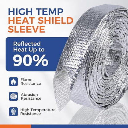 Automotive Aluminum Heat Shield Sleeve Wrap Wire Up to 485 °F, Cable Heat Shield Fire Sleeve Heat Resistance Silver Inner Diameter (1/2"-14ft) - size: 1/2"-14ft