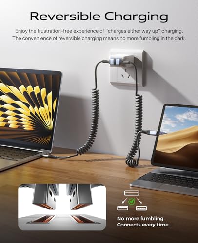 90 Degree USB A to USB C Cable Coiled, 3FT&6FT USB C Cable 3A Fast Charging - color: Grey, size: 3FT+6FT