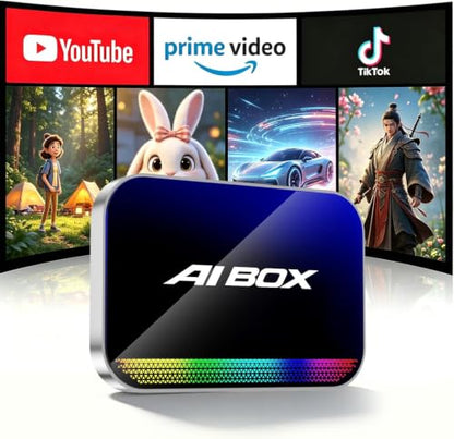 AI Box Wireless CarPlay Adapter,Magic Box with YouTube TikTok, Built-in Play Store and Screen Mirroring, Plug and Play Wireless Adapter for OEM Factory Wired CarPlay Vehicles