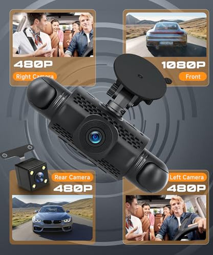 Rimoody 4-Channel 360° Dash Cam, 1080P Full HD Car DVR WiFi App Control
