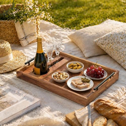 Acacia Wood Serving Tray with Handles for Ottoman Coffee Table - color: Acacia Wood-1