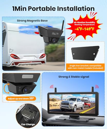 AUTO-VOX Wireless Backup Camera Kit: 7.2" Monitor, Solar 5 Cam, Suction Mount and Solar 3A Plus Cam– Flexible Placement for Horse Trailer, Boat Trailer, Cargo Monitoring, Tight Spot Parking