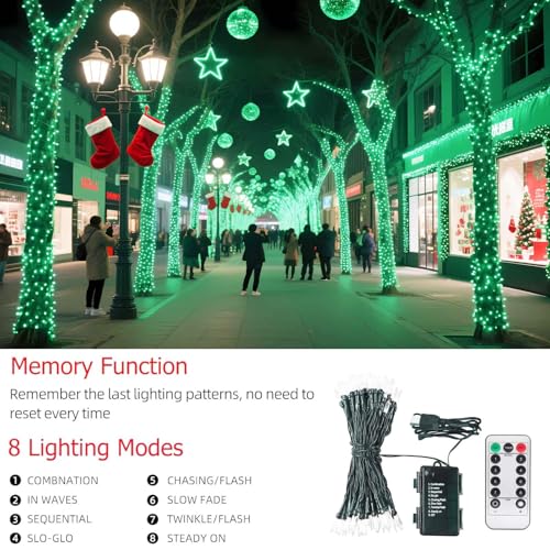 Tcamp 33ft 100LED Battery Operated Green Christmas Lights with Remote Timer - color: Green, size: 33ft 100LED
