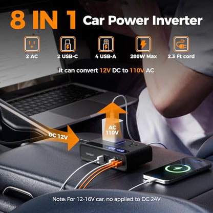 TESSAN 200W Car Power Inverter, 36W USB C Car Charger Adapter Fast Charging - size: 36W