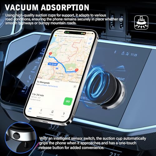 360 Rotatable Car Magnetic Phone Holder,Electric Vacuum Magnetic Suction Car Phone Mount,Magnetic Adsorption Double Cell Phone Holder-Sided Strong Suction for Car Mirro Gym All Smooth Surface (Black) - color: Black