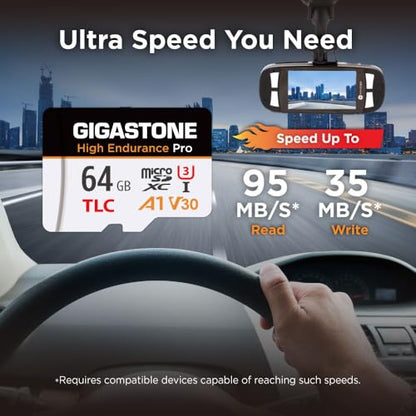 【5 Yrs Free Data Recovery】【Dash Cam】 GIGASTONE 64GB Micro SD Card 2-Pack, TLC High Endurance Pro, Speed Up to 95MB/s, Compatible with REDTIGER Rove VIOFO VANTRUE PRUVEEO, MicroSDXC UHS-I A1 V30 U3 - color: 64GB High Endurance Pro 2-Pack