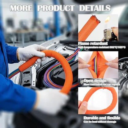 Automotive Split Wire Loom Braided Cable Sleeve, High Temperature 300°F Heat Resistant & Flame Retardant, Self-Wrapping Wire Harness Protector Car Cable Management (Yellow, 3/4"-10Feet) - color: Yellow, size: 3/4"-10Feet