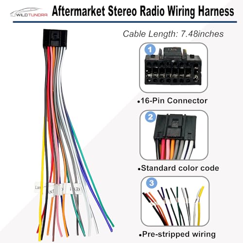 Universal ISO Radio Wiring Harness Adapter for Android Car Stereo 16 Pin ISO Connector Power Wiring Cable - Aftermarket Radio Harness Adapter for Car Stereo, Wire Harness Kit for Car Stereo, Black