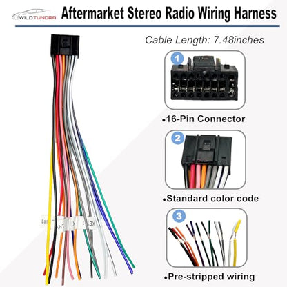 Universal ISO Radio Wiring Harness Adapter for Android Car Stereo 16 Pin ISO Connector Power Wiring Cable - Aftermarket Radio Harness Adapter for Car Stereo, Wire Harness Kit for Car Stereo, Black